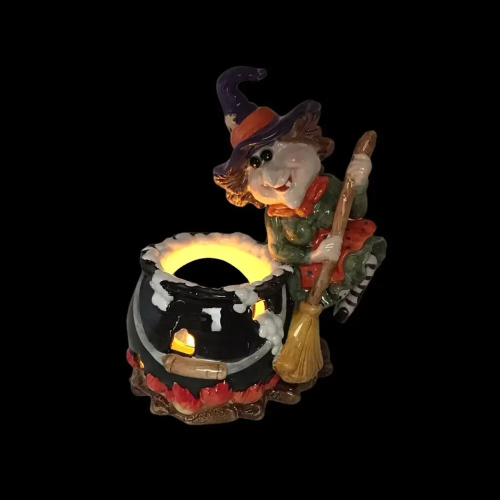 Halloween Ceramic Witch with Cauldron For Candle High Gloss Glaze